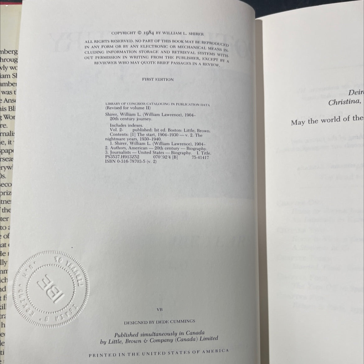 20th century journey volume ii nightmare years 1930-1940 book, by William L. Shirer, 1984 Hardcover image 3