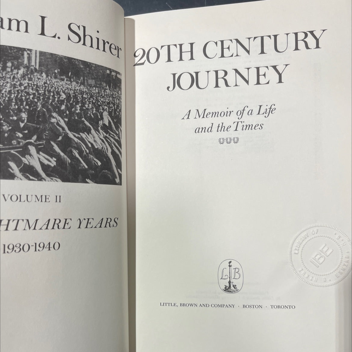 20th century journey volume ii nightmare years 1930-1940 book, by William L. Shirer, 1984 Hardcover image 2