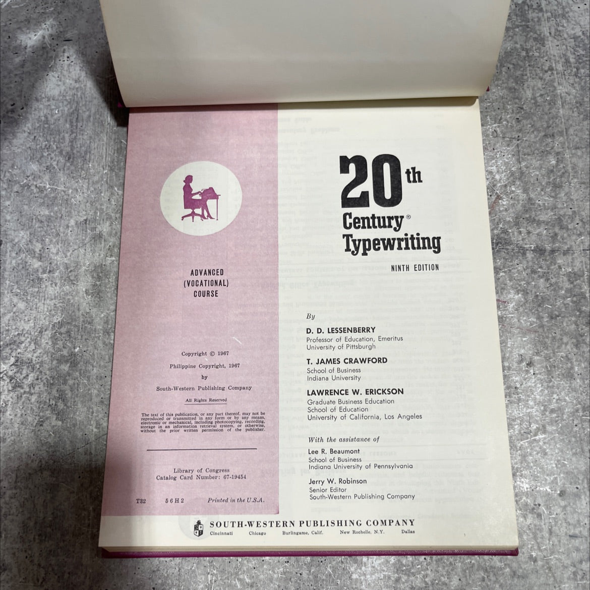 20th century typewriting ninth edition advanced vocational course book, by D. D. Lessenberry, T. James Crawford, image 2