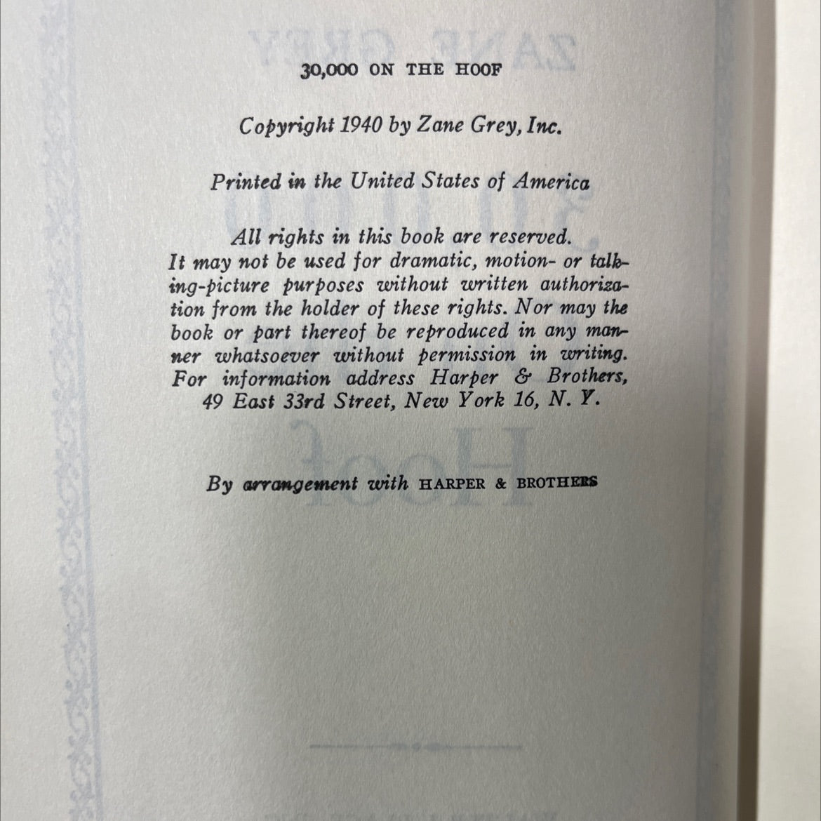 30000 on the hoof book, by Zane Grey, 1940 Hardcover image 3