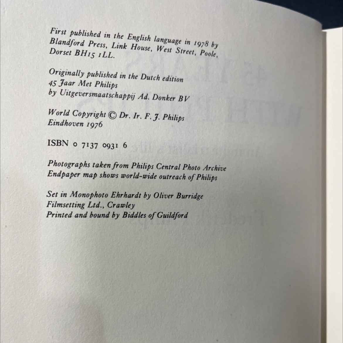 45 years with philips an industrialist's life book, by Frederik Philips, 1981 Hardcover image 3