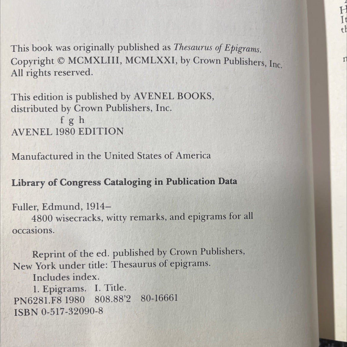 4800 wisecracks, witty remarks, and epigrams for all occasions book, by Edmund Fuller, 1980 Hardcover image 3
