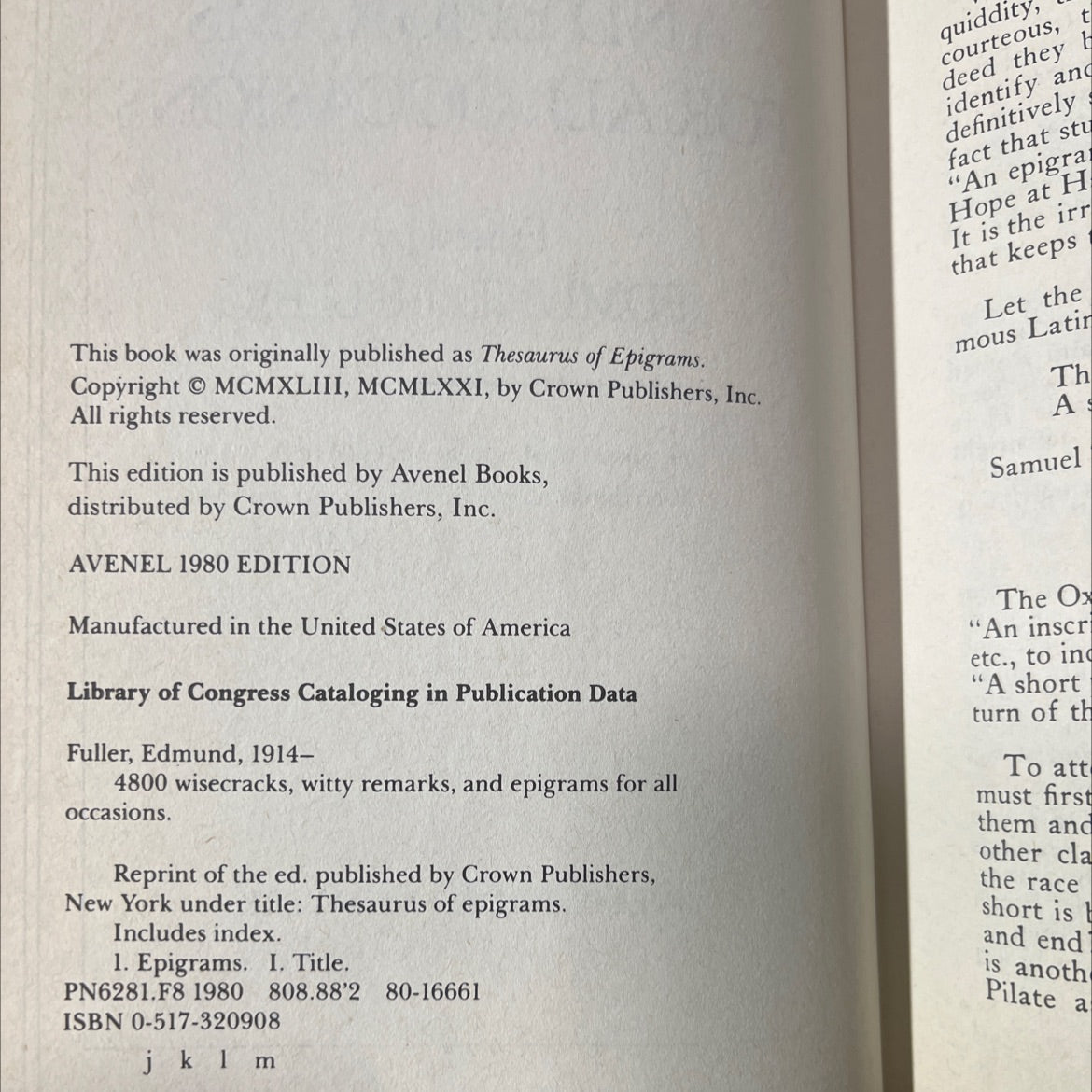 4800 wisecracks, witty remarks, and epigrams for all occasions book, by Edmund Fuller, 1980 Hardcover image 3