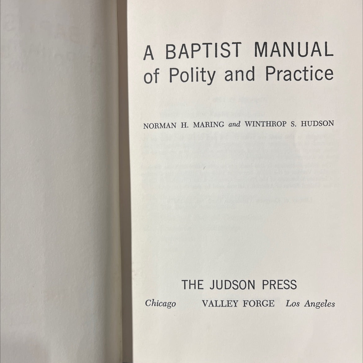 a baptist manual of polity and practice book, by norman h. maring and winthrop s. hudson, 1963 Hardcover image 2