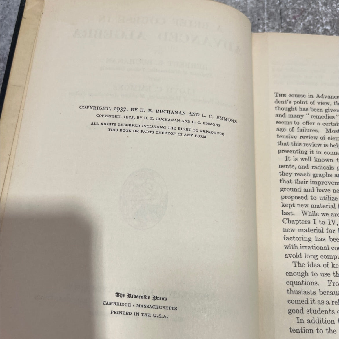 a brief course in advanced algebra book, by herbert e. buchanan, lloyd c. emmons, 1937 Hardcover image 3