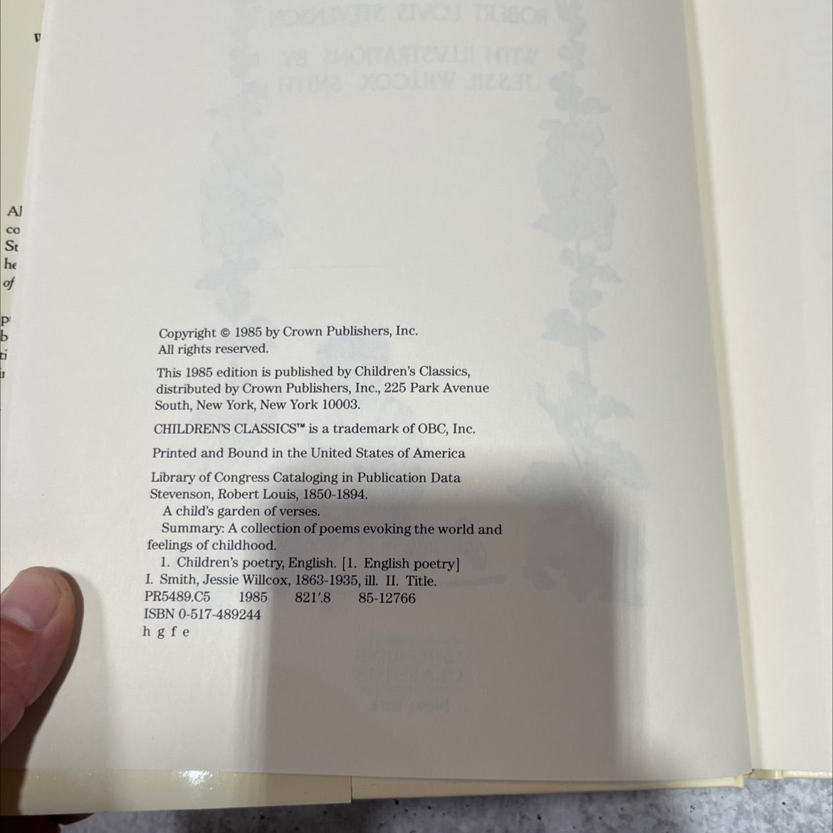 a child's garden of verses book, by robert louis stevenson, 1985 Hardcover image 3