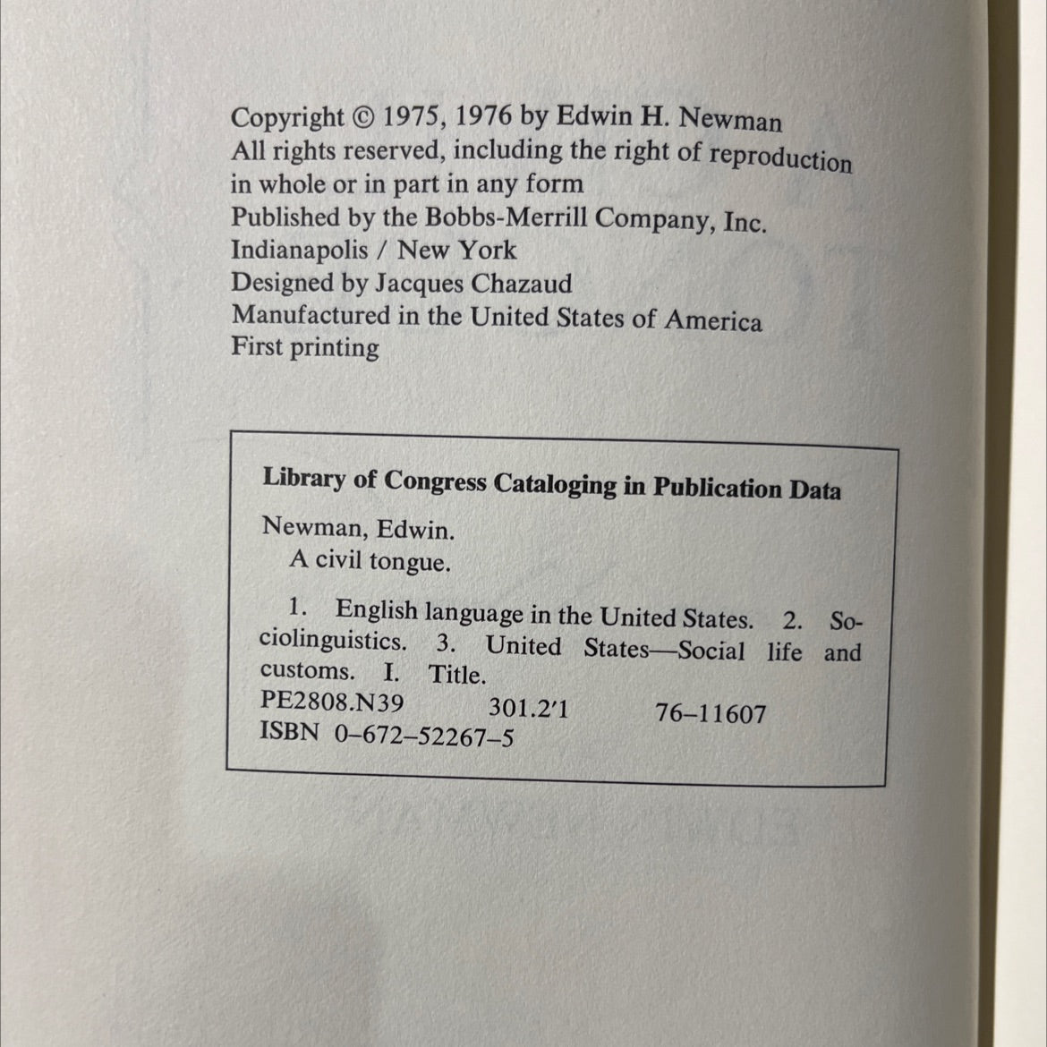 a civil tongue book, by edwin newman, 1976 Hardcover image 3