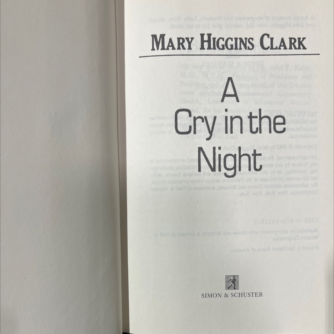 a cry in the night book, by mary higgins clark, 1982 Hardcover image 2
