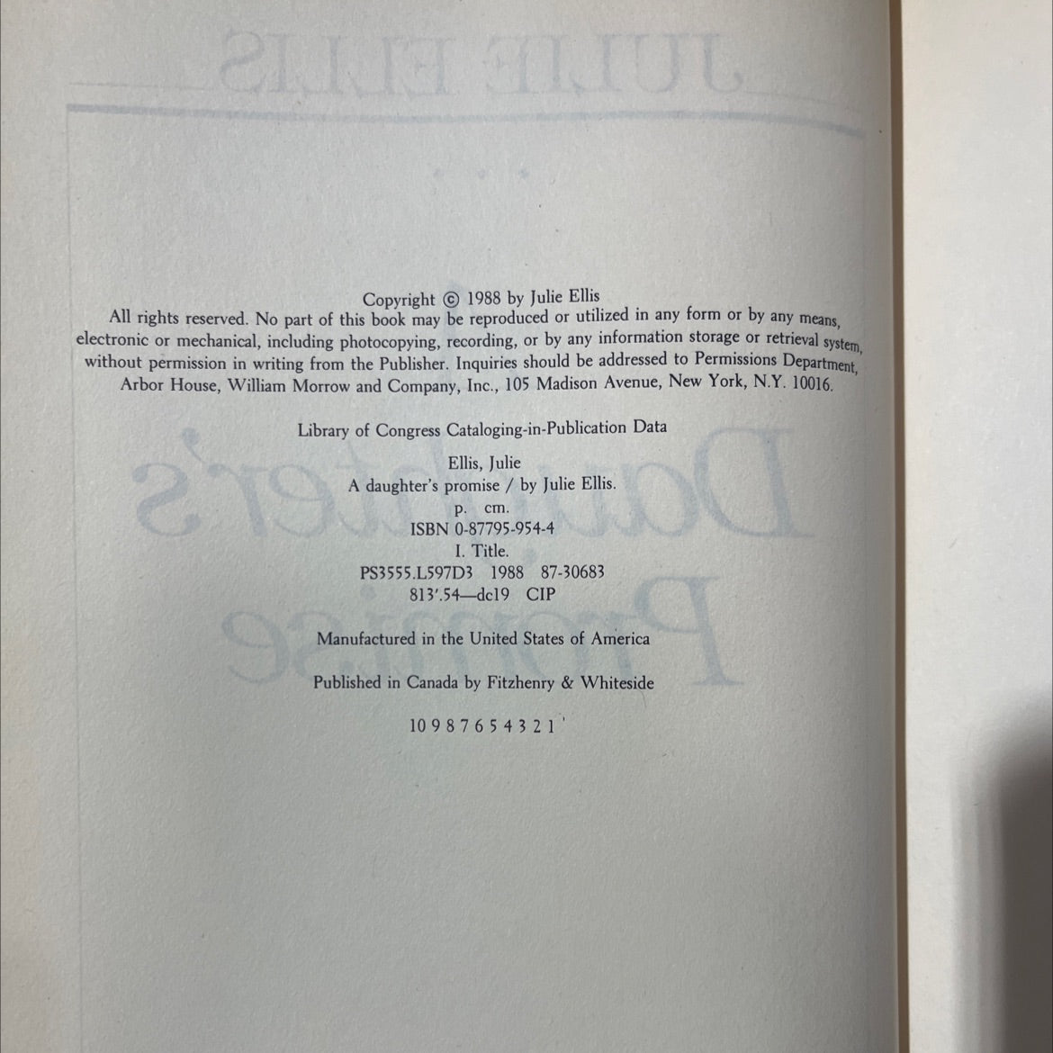 a daughter's promise book, by Julie Ellis, 1988 Hardcover image 3