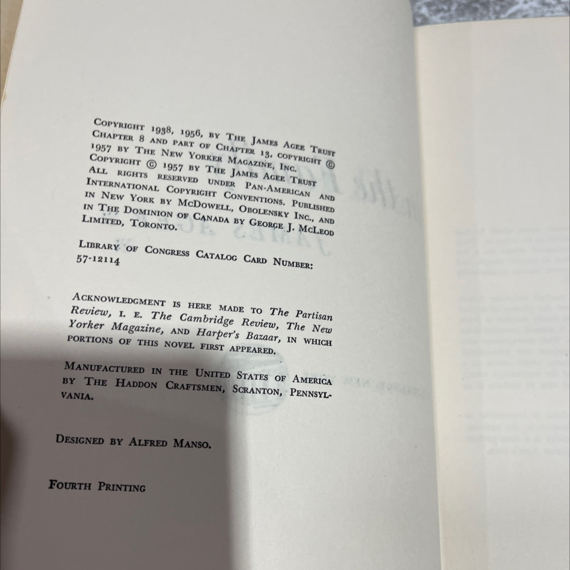 a death in the family book, by james agee, 1956 Hardcover image 3