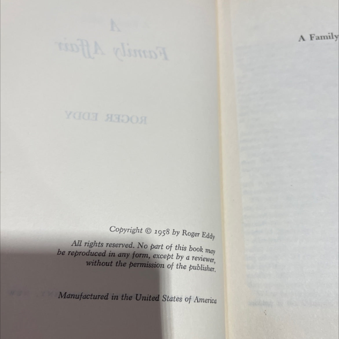 a family affair book, by roger eddy, 1958 Hardcover image 3