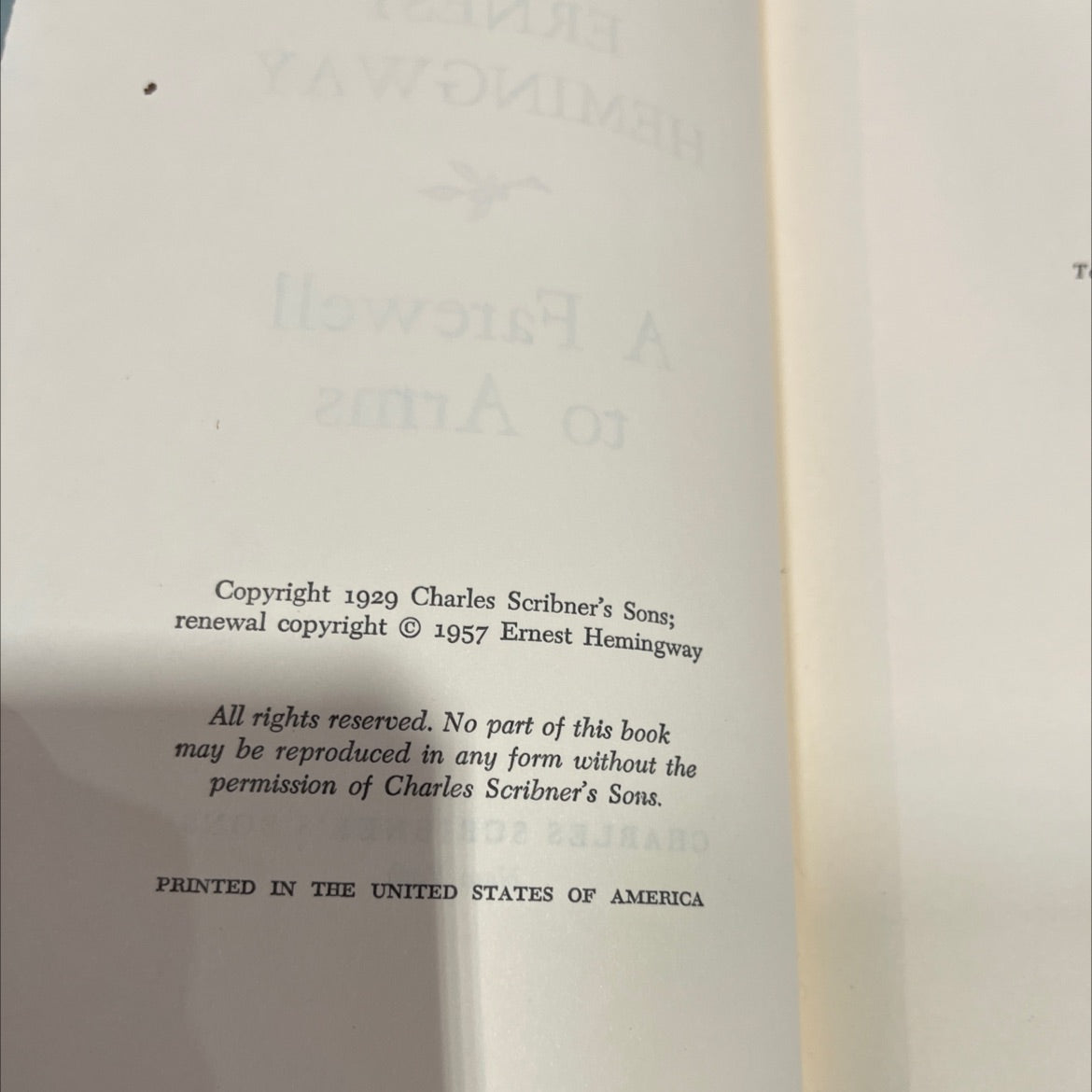 a farewell to arms book, by ernest hemingway, 1957 Hardcover image 3
