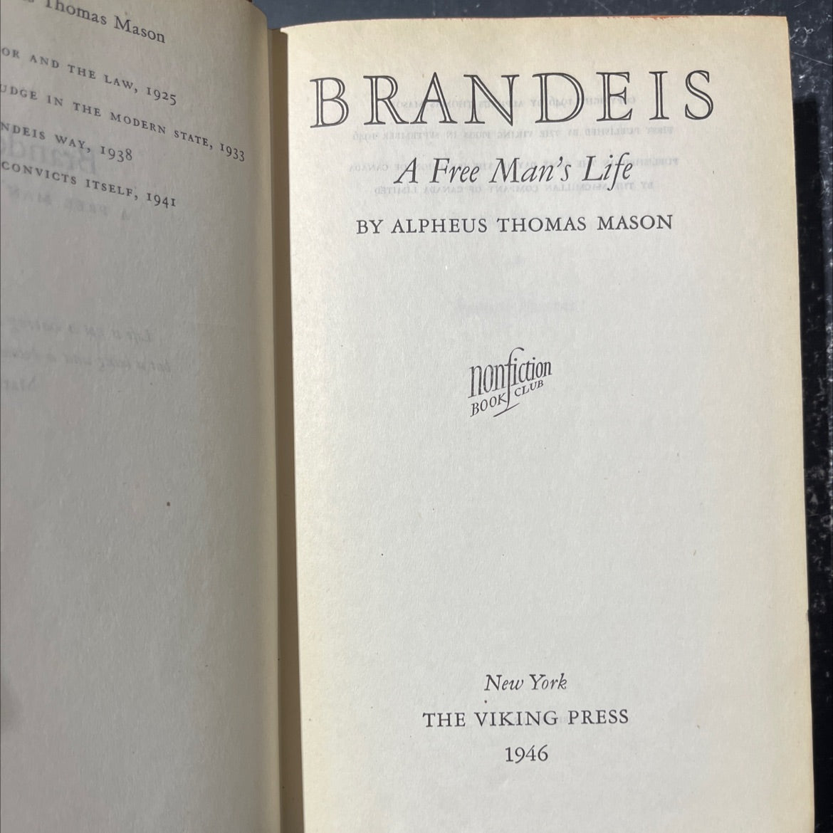 a free man's life book, by alpheus thomas mason, 1946 Hardcover image 2