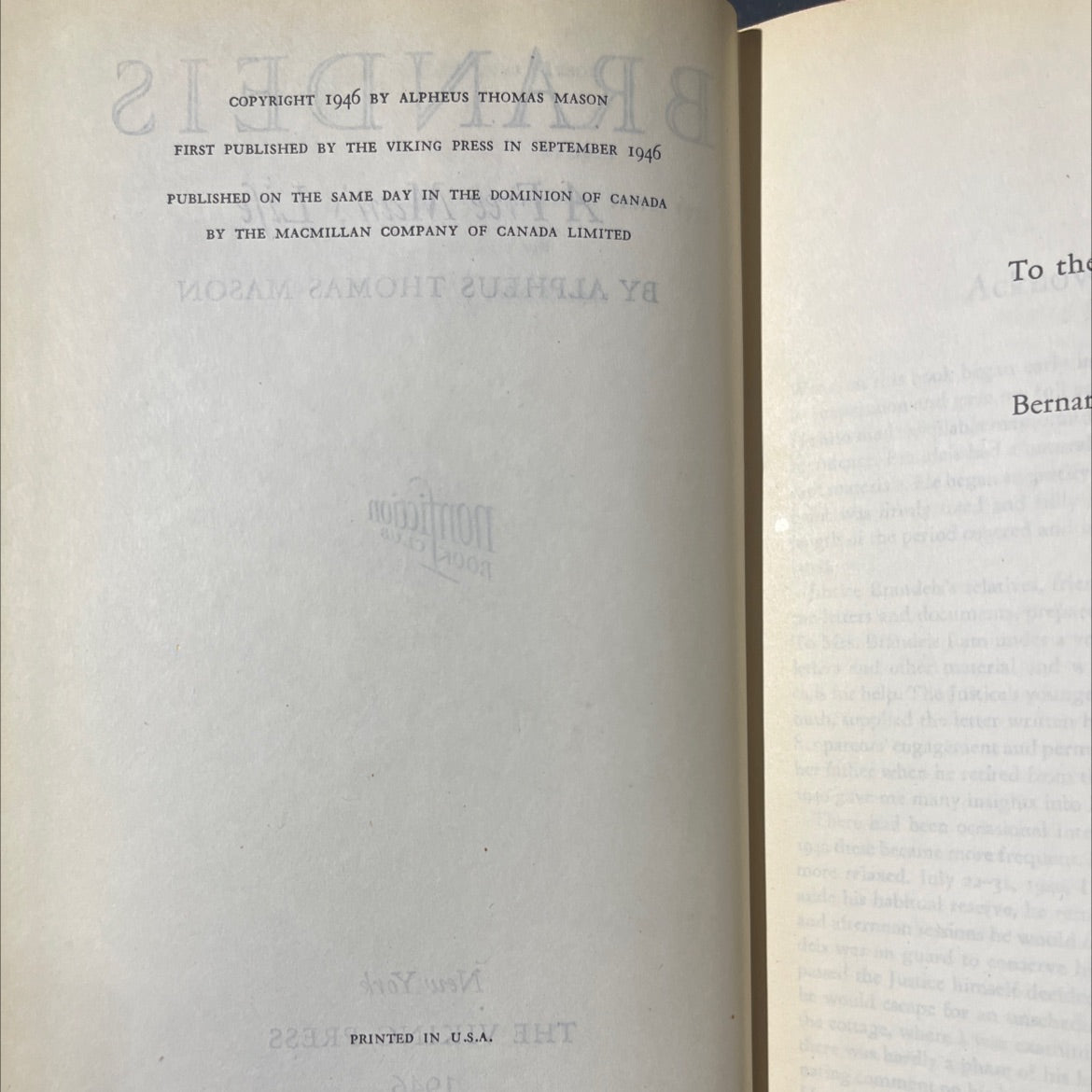 a free man's life book, by alpheus thomas mason, 1946 Hardcover image 3