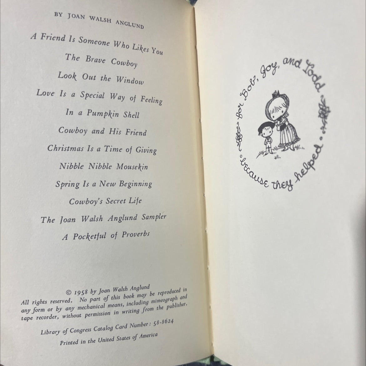 a friend is someone who likes you book, by joan walsh anglund, 1958 Hardcover image 3