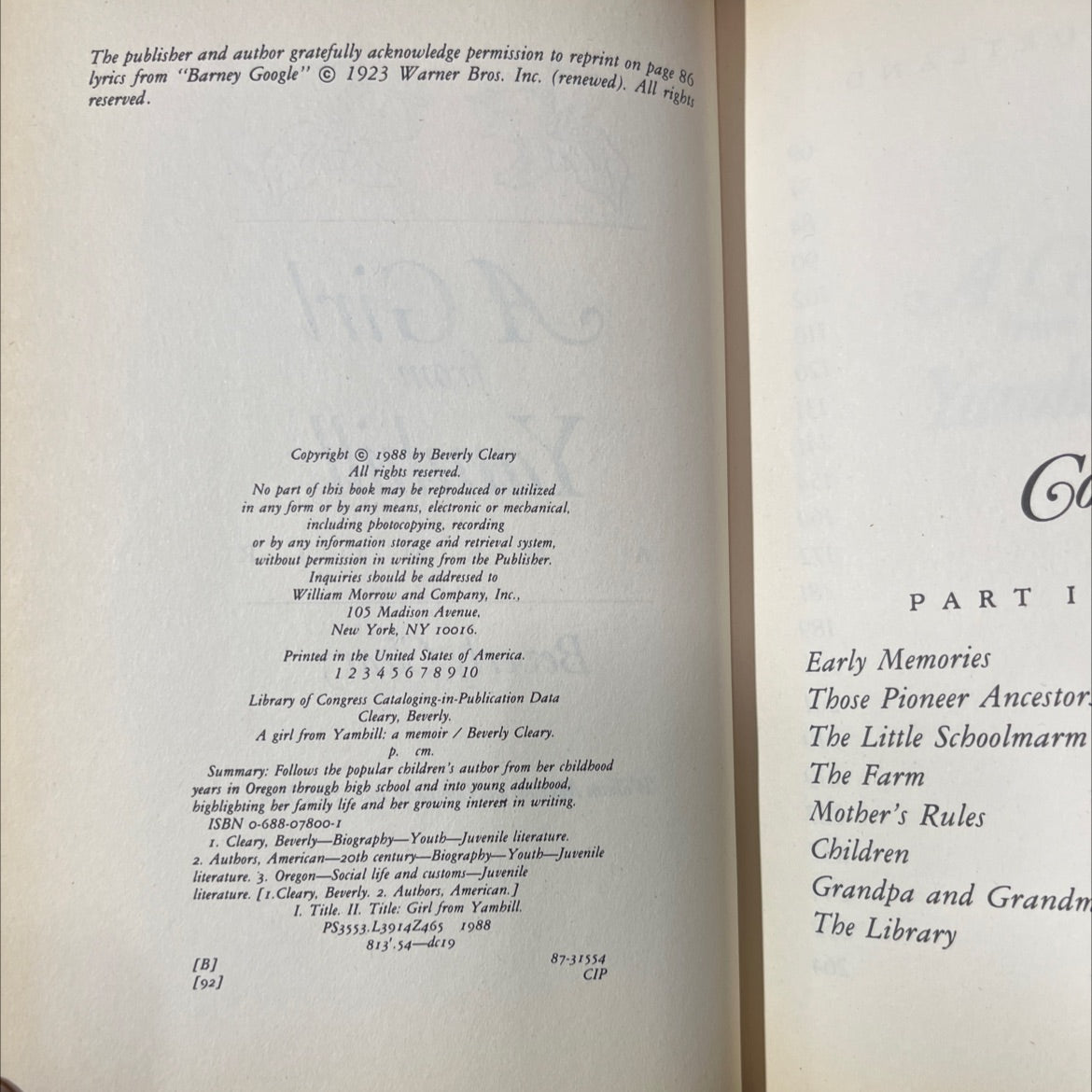 a girl from yamhill: a memoir book, by beverly cleary, 1988 Hardcover image 3