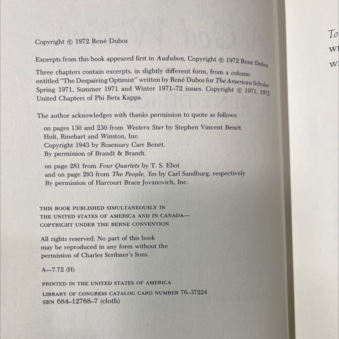 a god within book, by rené dubos, 1972 Hardcover image 3