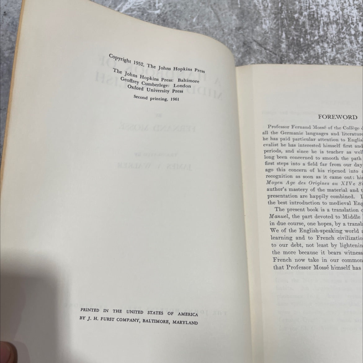 a handbook of middle english book, by fernand mossé, 1961 Hardcover image 3