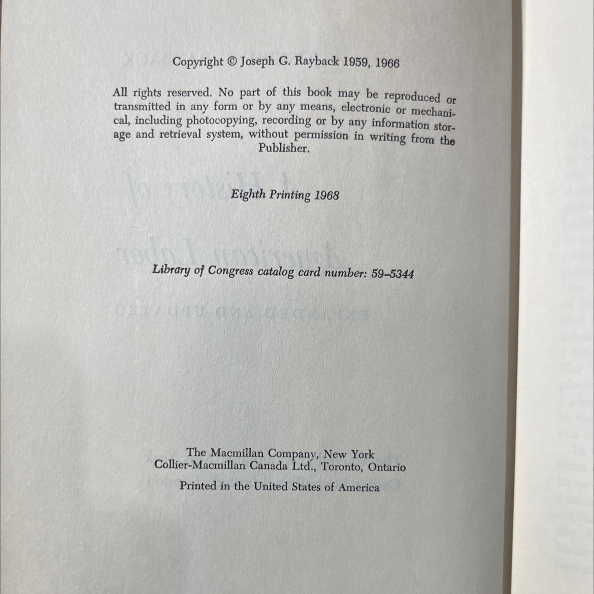 a history of american labor book, by joseph g. rayback, 1968 Hardcover image 3