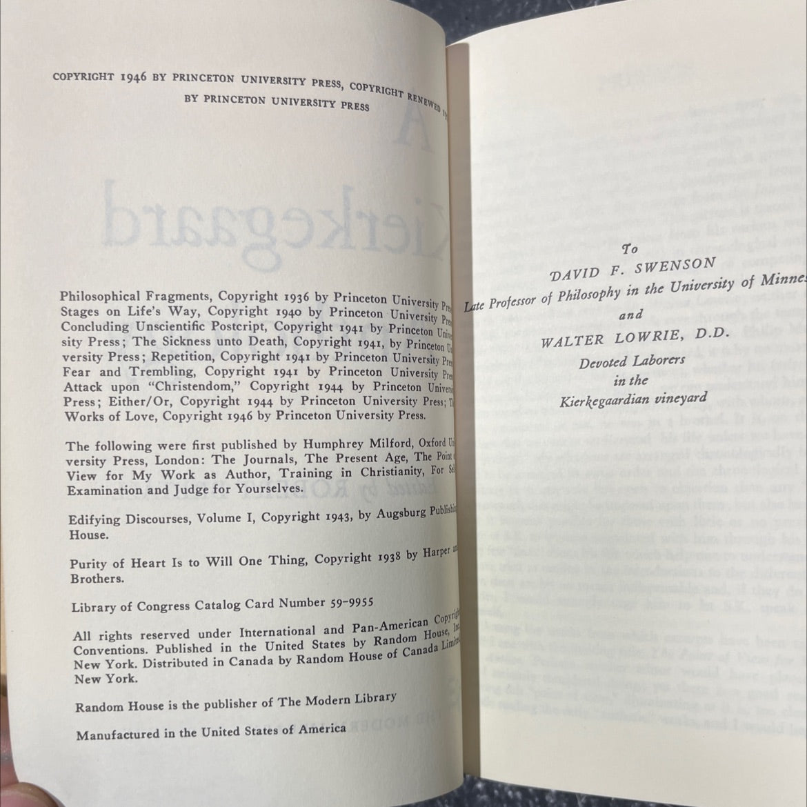 a kierkegaard anthology book, by robert bretall, 1946 Hardcover image 3