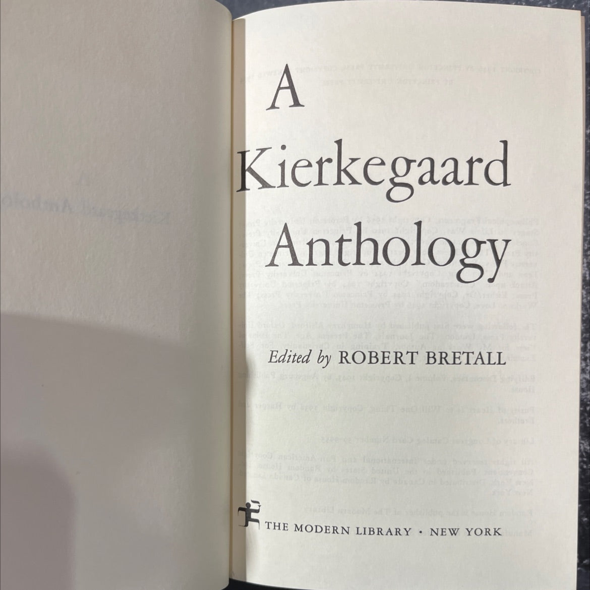 a kierkegaard anthology book, by robert bretall, 1946 Hardcover image 2