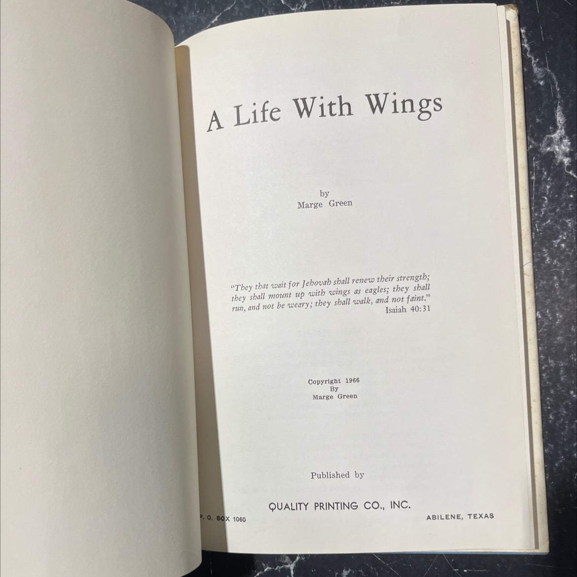 a life with wings book, by Marge Green, 1966 Hardcover image 2