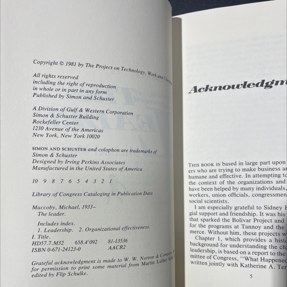 a new face for american management book, by michael maccoby, 1981 Hardcover image 3