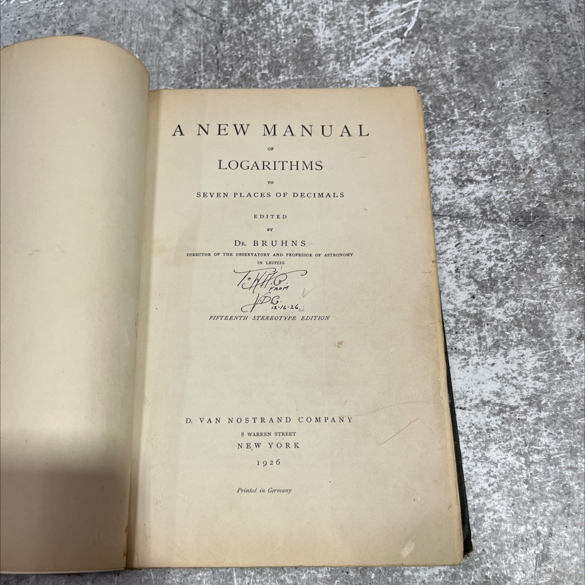 a new manual of logarithms to seven places of decimals book, by dr. bruhns, 1926 Hardcover image 2