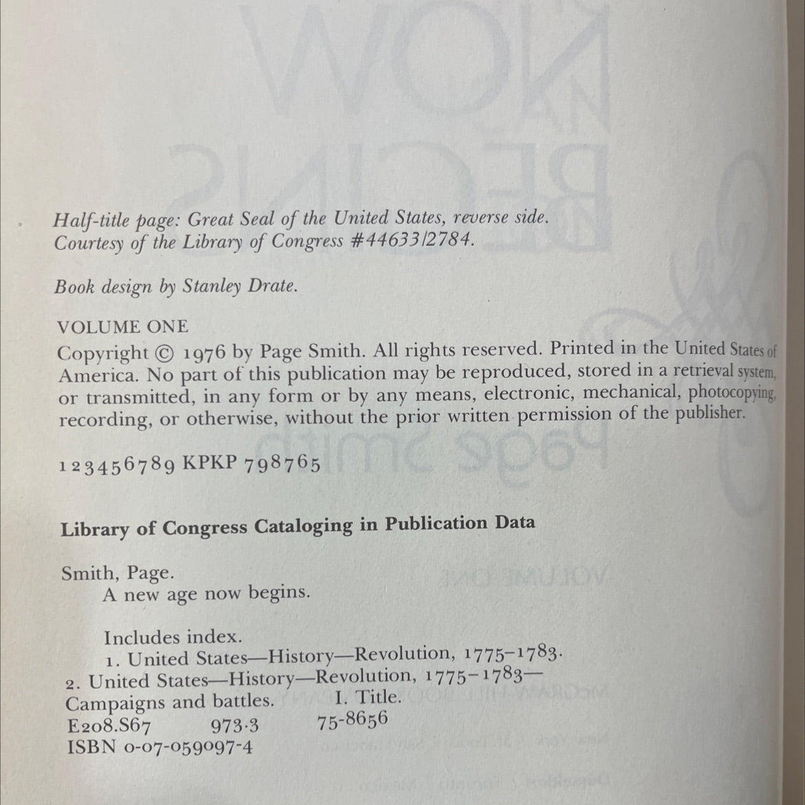 a people's history of the american revolution a new age now begins book, by Page Smith, 1976 Hardcover image 3