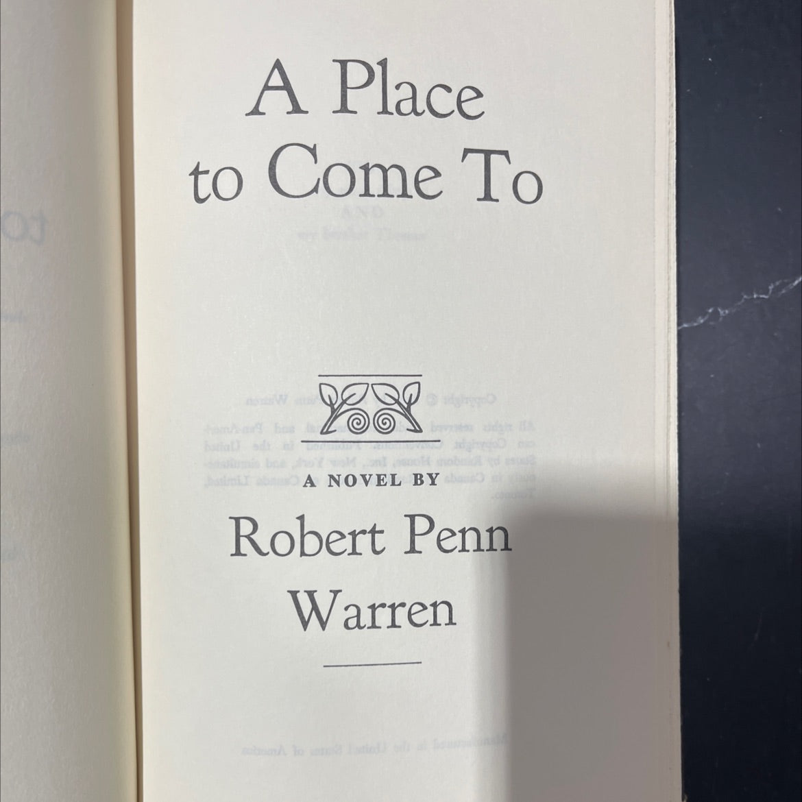 a place to come to book, by robert penn warren, 1977 Hardcover image 2