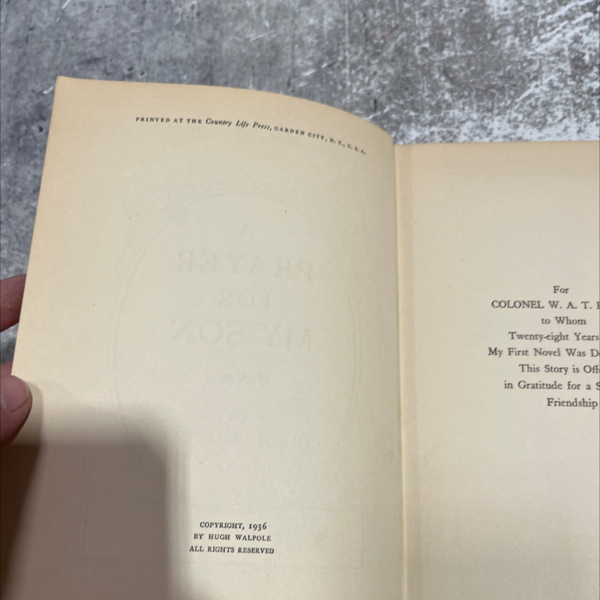 a prayer for my son book, by hugh walpole, 1936 Hardcover image 3