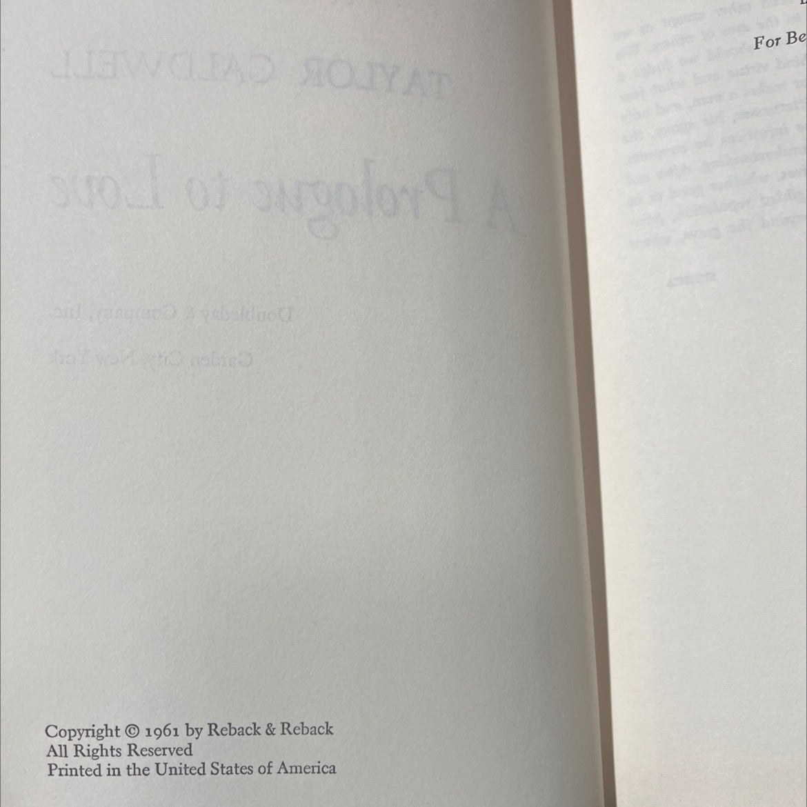 a prologue to love book, by taylor caldwell, 1961 Hardcover image 3
