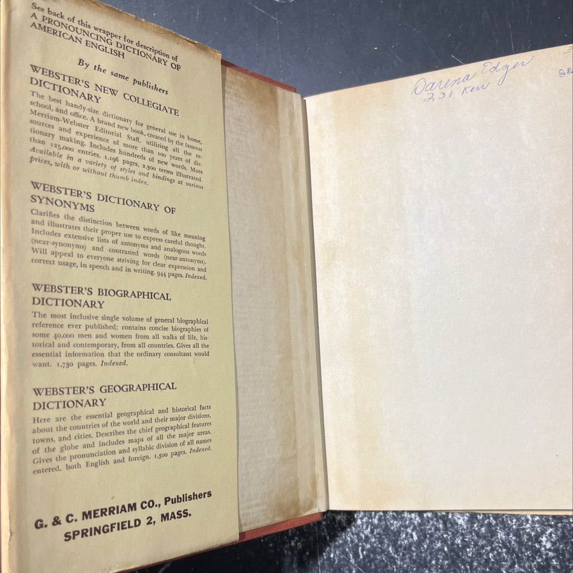 a pronouncing dictionary of american english book, by john samuel kenyon, thomas albert knott, 1953 Hardcover image 4