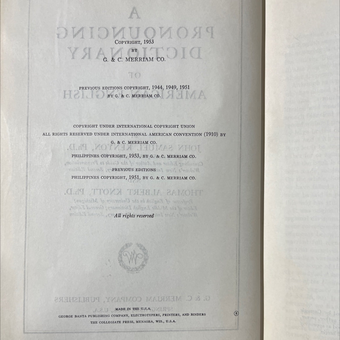 a pronouncing dictionary of american english book, by john samuel kenyon, thomas albert knott, 1953 Hardcover image 3