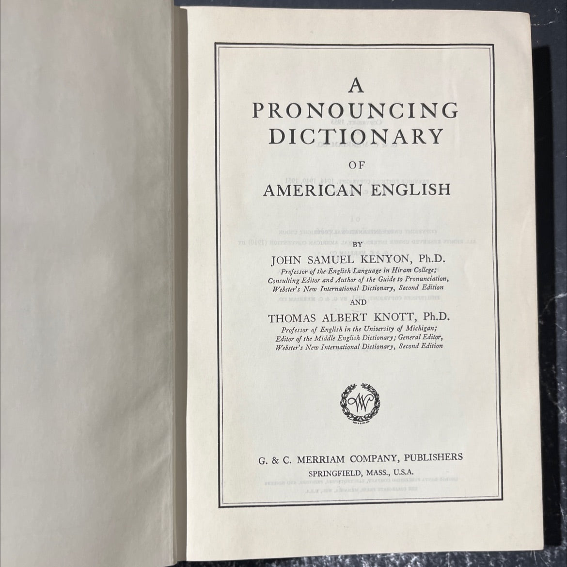 a pronouncing dictionary of american english book, by john samuel kenyon, thomas albert knott, 1953 Hardcover image 2