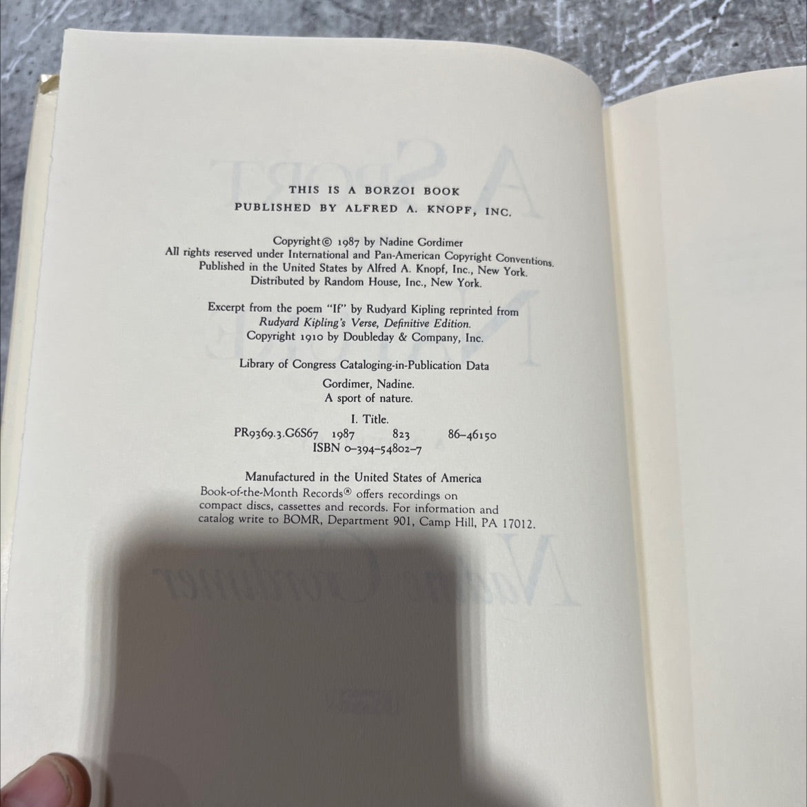 a sport of nature book, by nadine gordimer, 1987 Hardcover image 3