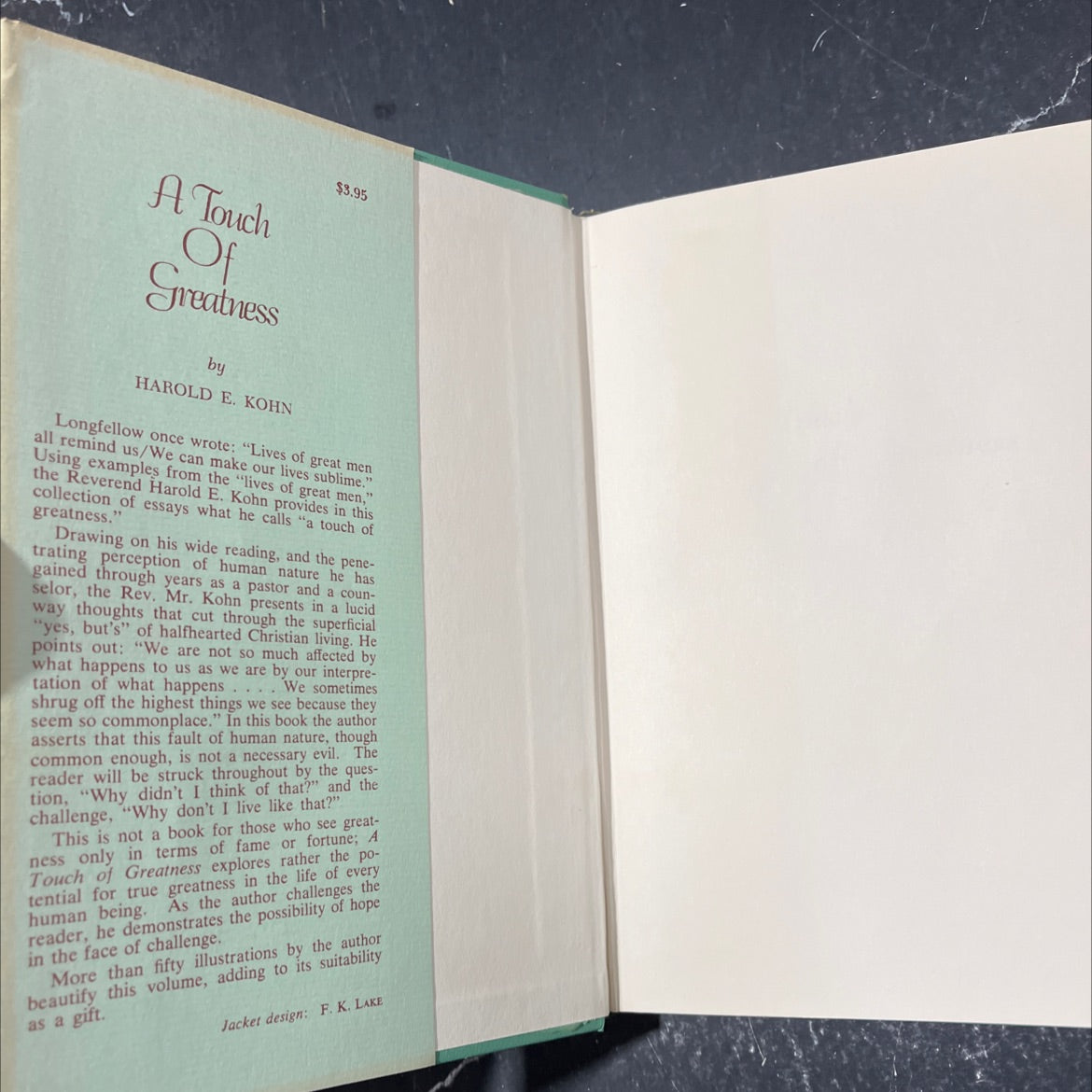 a touch of greatness book, by harold e. kohn, 1965 Hardcover image 4
