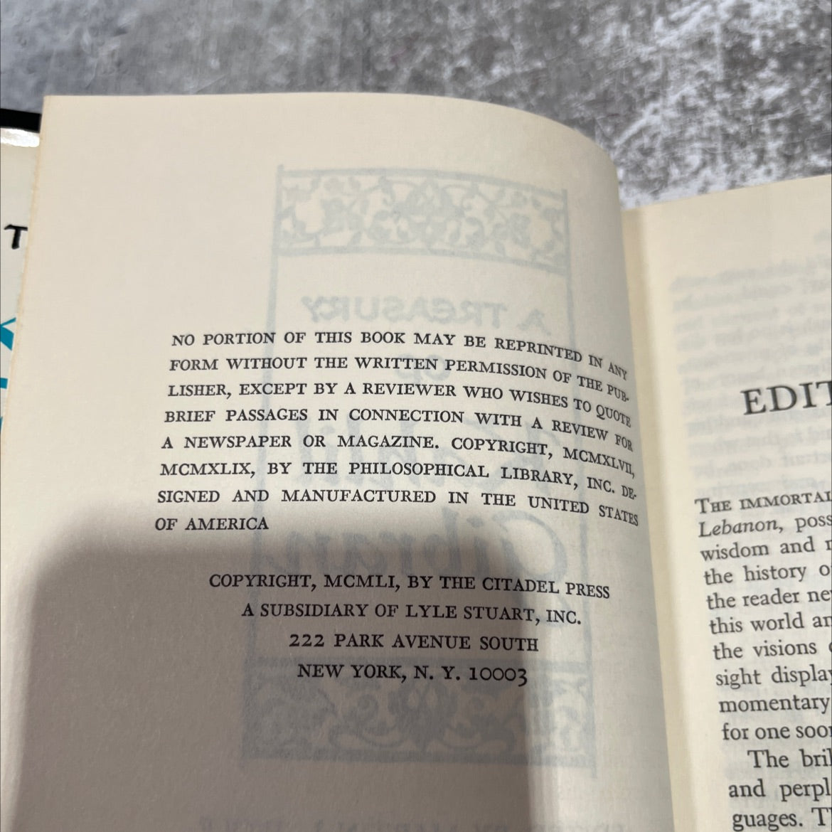 a treasury of kahlil gibran book, by kahlil gibran, 1949 Hardcover image 3