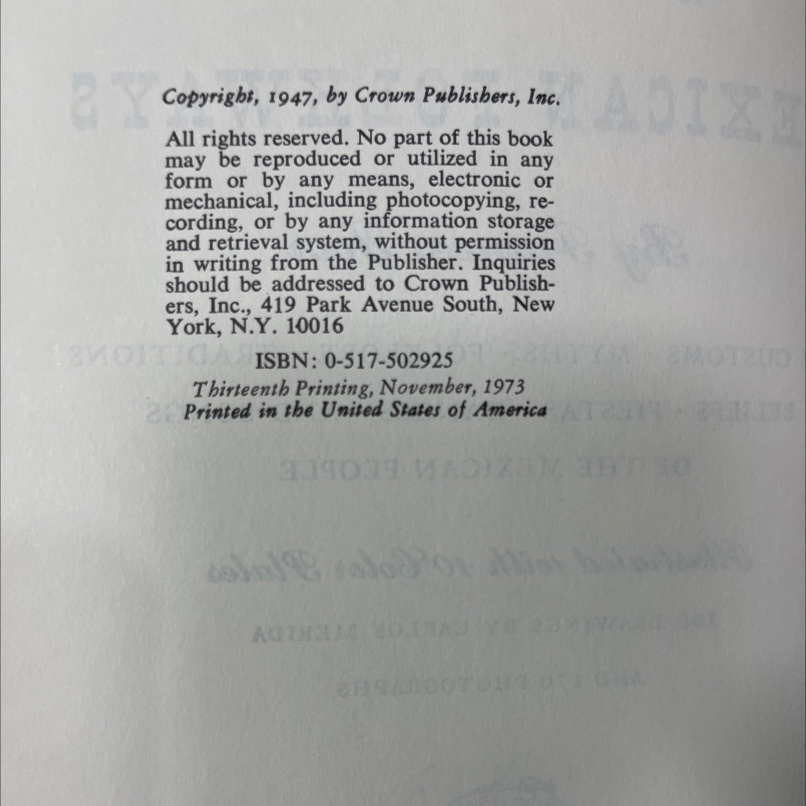 a treasury of mexican folkways book, by frances toor, 1973 Hardcover image 3