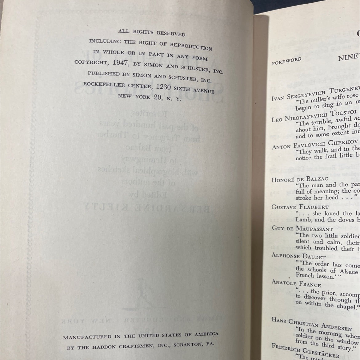 a treasury of short stories favorites of the past hundred years from turgenev to thurber from balzac to hemingway with image 3