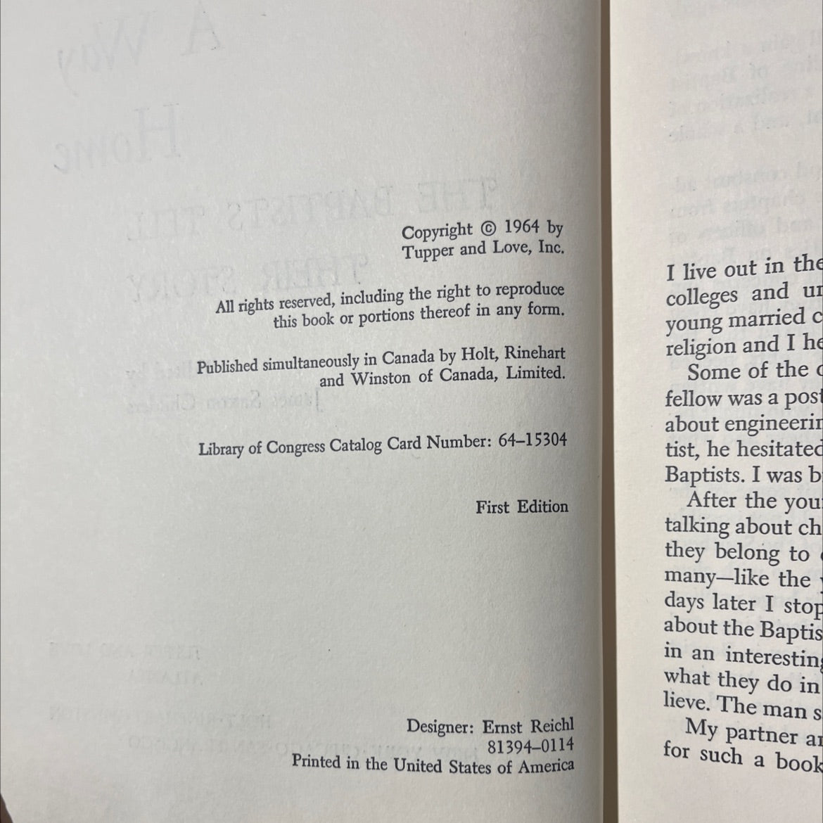 a way home the baptists tell their story book, by james saxon childers, 1964 Hardcover image 3