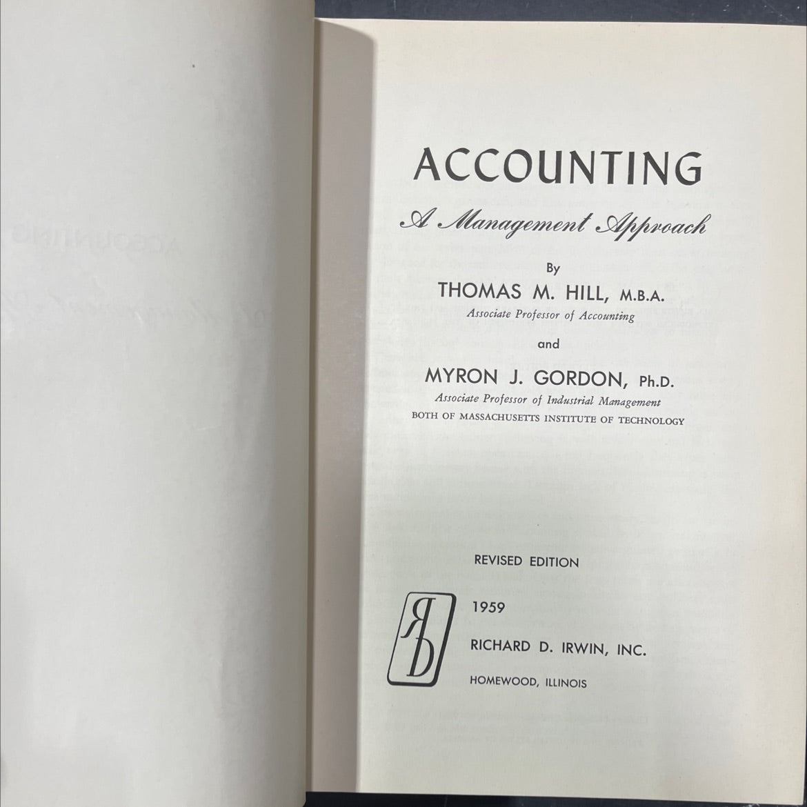 accounting a management approach book, by thomas m. hill, myron j. gordon, 1959 Hardcover image 2