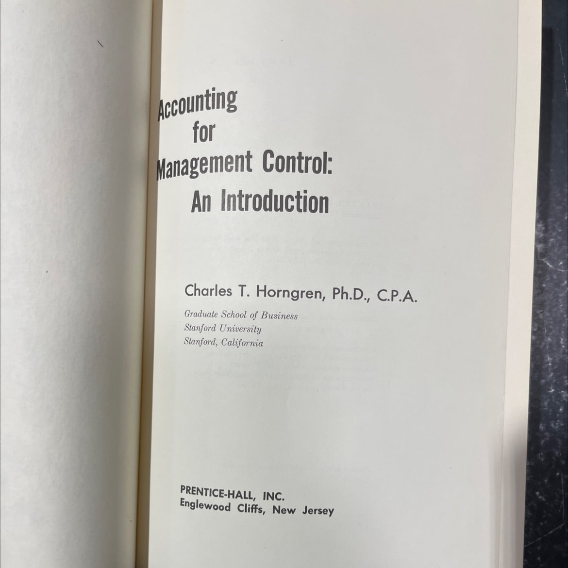 accounting for management control: an introduction book, by charles t. horngren, ph.d., c.p.a., 1965 Hardcover image 2