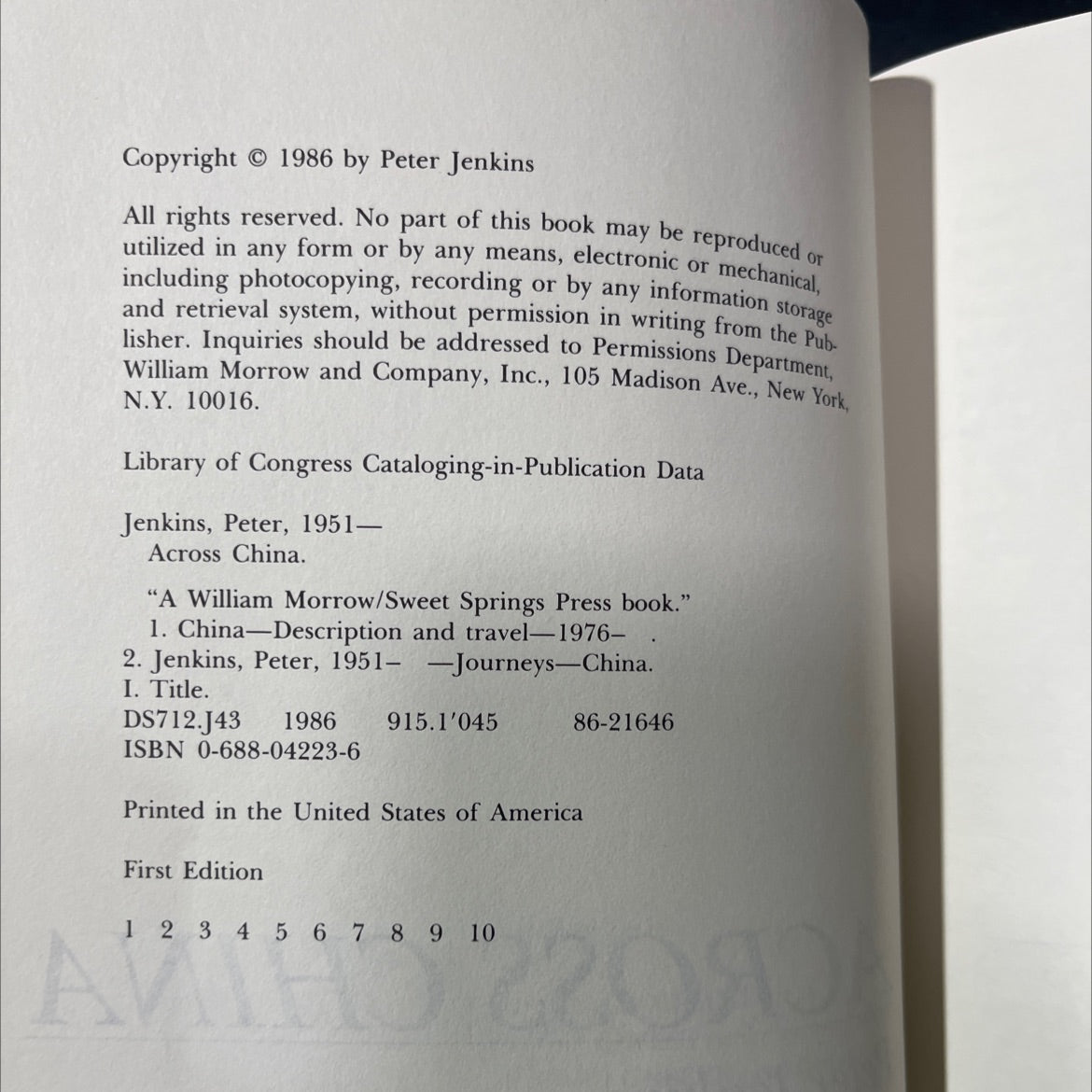 across china book, by Peter Jenkins, 1986 Hardcover image 3