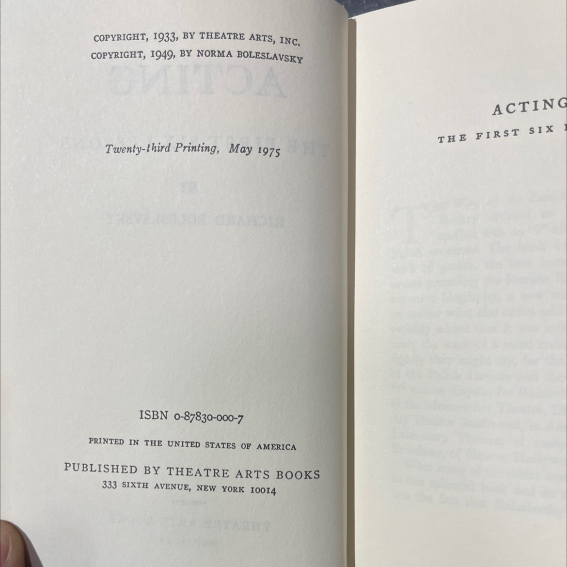 acting the first six lessons book, by richard bole slavsky, 1949 Hardcover image 3