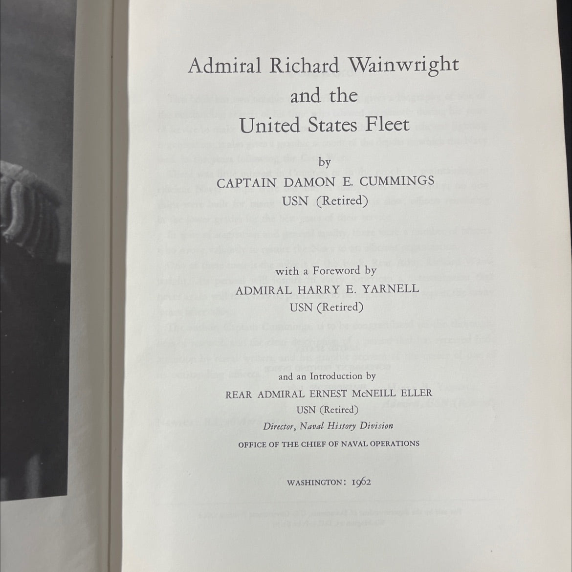admiral richard wainwright and the united states fleet book, by captain damon e. cummings usn (retired), 1962 Hardcover image 2