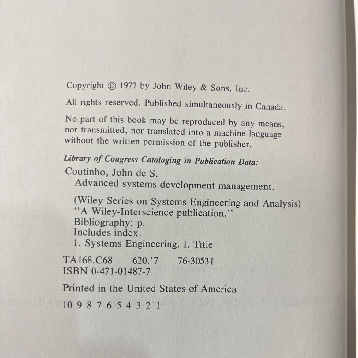 advanced systems development management book, by John de S. Coutinho, 1977 Hardcover image 3