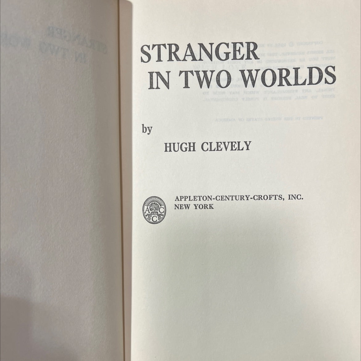 stranger in two worlds book, by hugh clevely, 1959 Hardcover image 2