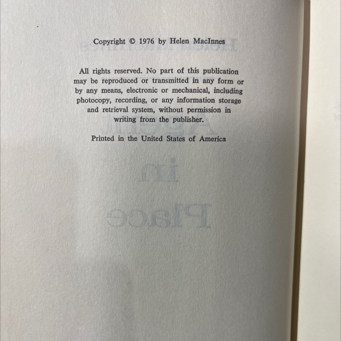 agent in place book, by Helen MacInnes, 1976 Hardcover image 3