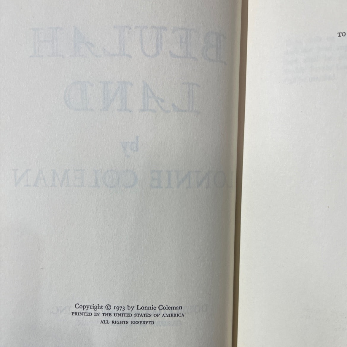 ajder beulah land book, by lonnie coleman, 1973 Hardcover image 3